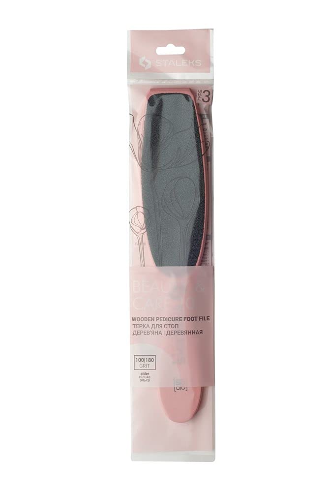 STALEKS Beauty & Care 20 Type 3 Wooden Foot File (100/180 Grit) – Straight Natural Alder Pedicure Tool with Stylish Pink Covering for Smoothing & Polishing - Image 4